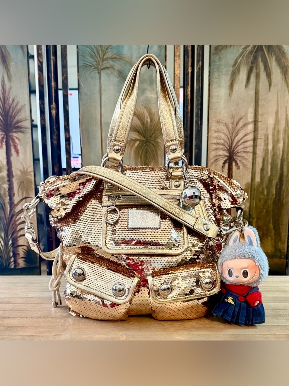Coach Poppy Y2K Gold Sequins Spotlight Shoulder Bag